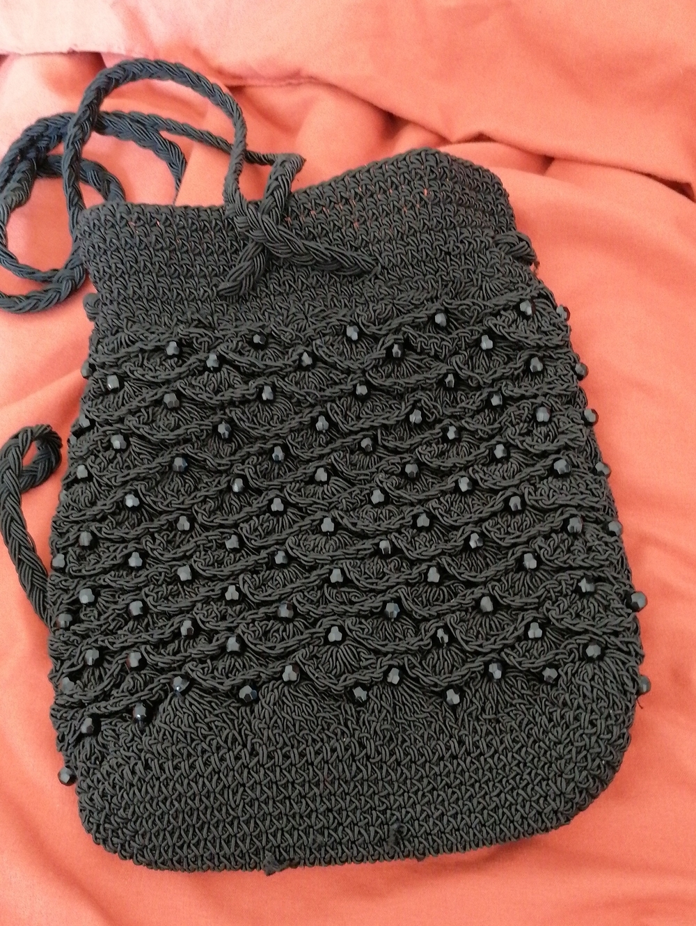 Black Knit Bucket Bag  with textured weave- Women Great fir day or evening